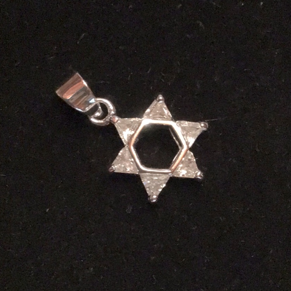 New Sterling Silver Star of David Pendant, clear CZ’s. 1/2” dia. No chain